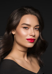 Asian beauty  woman face fashion makeup red lipstick