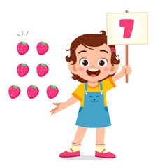 cute little kid girl study math number count vegetable