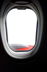 Airplane window with white background with clipping path