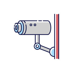 Video surveillance RGB color icon. Security camera for private safety. CCTV for monitoring area. Observe zone for danger of theft. Film to avoid crime risk. Isolated vector illustration
