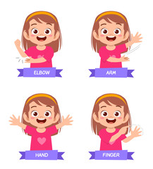happy cute kid girl study body part anatomy