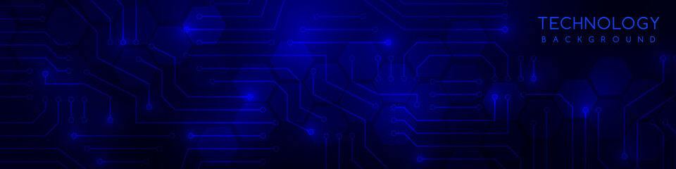 Blue technology background with various technological elements. The concept of innovative hi-tech communications. Digital technology and engineering.