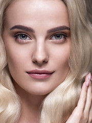 Fototapeta premium Blonde platinum hair woman beauty face portrait