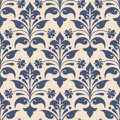 Damask seamless pattern element. Vector classical luxury old fashioned damask ornament, royal victorian seamless texture for wallpapers, textile, wrapping. Vintage exquisite floral baroque template.