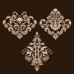 Vector set of damask ornamental elements. Elegant floral abstract elements for design. Perfect for invitations, cards etc.