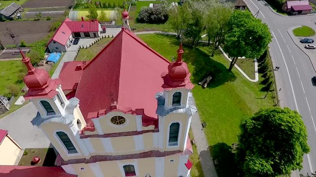 Saints Peter and Paul Church. Ivye, Belarus. Drone aerial view video