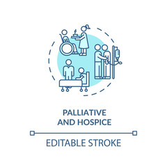 Palliative and hospice concept icon. Patient with chronic disease caregiving service idea thin line illustration. Social work. Vector isolated outline RGB color drawing. Editable stroke