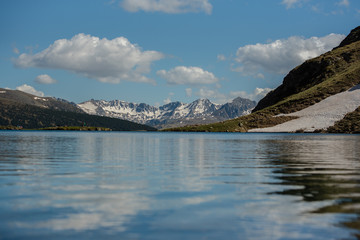 Beautiful Querol Lake in the mountain refuge in the Incles Valley, Canillo, Andorra