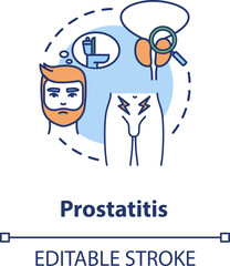 Prostatitis concept icon. Mens health problem, common urological disease idea thin line illustration. Prostate gland inflammation, infection. Vector isolated outline RGB color drawing. Editable stroke