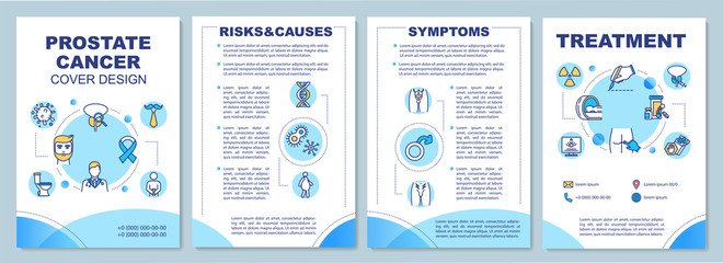Naklejka premium Prostate cancer brochure template. Male oncology symptoms and treatment flyer, booklet, leaflet print, cover design with linear icons. Vector layouts for magazines, annual reports, advertising posters