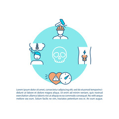 Male health risk factors concept icon with text. Mens death causes, work danger, suicide, STD and CVD. PPT page vector template. Brochure, magazine, booklet design element with linear illustrations