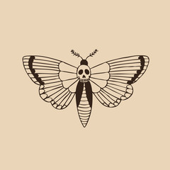 African deaths head hawkmoth illustration traditional tattoo flash