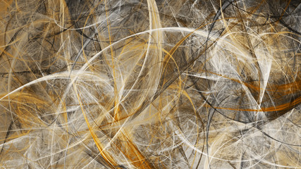 Abstract gold and grey chaotic lines. Colorful fractal background. Digital art. 3d rendering.