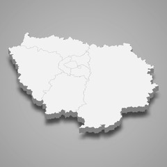 Fototapeta na wymiar ile-de-france 3d map region of France Template for your design