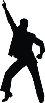 Vector silhouette of a man disco dancing.