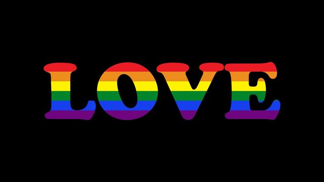 Gay  LGBT love text rainbow  pride icon.. Rainbow love symbol on glitch old screen display animation. Retro, colorful  video footage, 4K