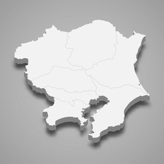 Kanto 3d map region of Japan Template for your design