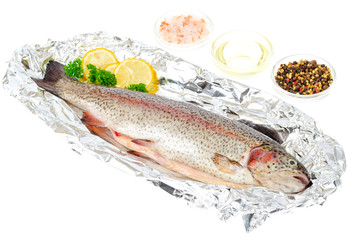 Fresh rainbow trout for baking isolated on white