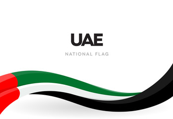 UAE waving flag banner. United Arab Emirates patriotic ribbon poster. Emirati national symbol. Unity of Arabic countries vector illustration.