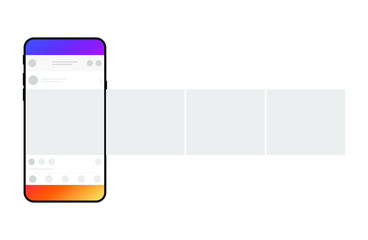 Internet application interface on a smartphone screen. Smartphone with carousel interface post on social network. Minimal design. 