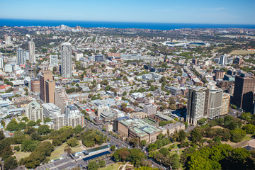Fototapeta na wymiar Aerial View of Sydney Looking East Towards Hyde Park