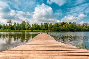 Lake for fishing and recreation with pier
