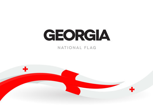Georgian national waving flag banner. Democratic Republic of Georgia independence day anniversary poster. Patriotic red and white ribbon. Annual traditional holiday celebration vector illustration.