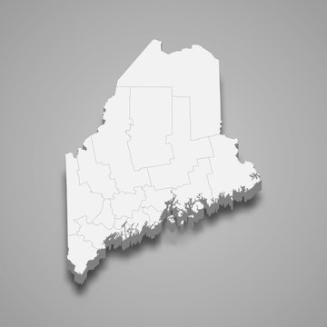 Maine 3d map state of United States Template for your design