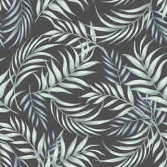 Jungle vector pattern with tropical leaves.Trendy summer print. Exotic seamless background.