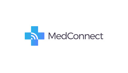 Medical cross logo. Online medicine sign. Plus symbol. Internet, wifi connection vector illustration. Distant healthcare system emblem. Isolated distance doctor consulting app icon. Tele health. - obrazy, fototapety, plakaty