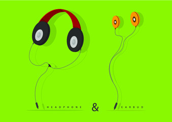 Headphone and Earbud character.Vector illustrator.