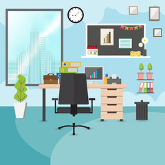 Business workplace in office interior.Vector illustration.