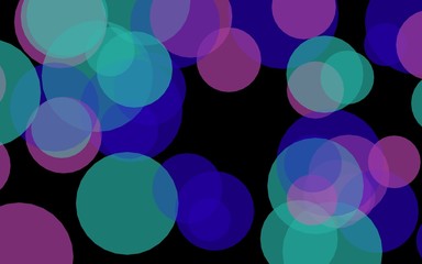 Multicolored translucent circles on a dark background. Pink tones. 3D illustration