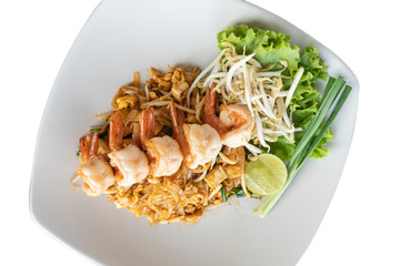 pad thai, Thai fried noodle with big shrimp
