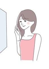 髪ツヤ　キューティクル　サラサラ　女性　イラスト