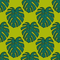 monstera leaf seamless doodle pattern