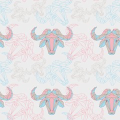 Seamless pattern on a light background bull head in low poly style