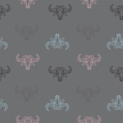 Seamless pattern on a gray background bull head in low poly style