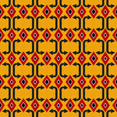 kaleidoscope pattern motivated from red, yellow, and black traffic signs.Red square and black arrow on a yellow background