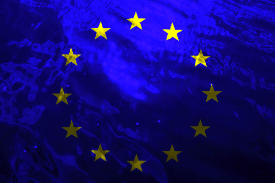 European Union flag on waving water background. © iweta0077