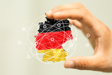 Abstract of germany map network, internet and global connection concept, Wire Frame 3D mesh...