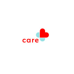 Cross from a red heart medical logo concept, care and health symbol. Logo template for nursing homes, charitable foundations, telemedicine app, medical care and disabled care centers. Vector logotype.