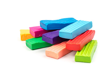 Сolorful plasticine isolated on white background. Space for text
