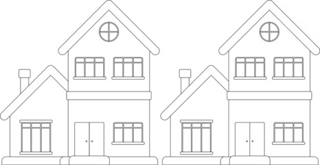 The house from the front elevation. Drawing on the concept of no sharp corners and fantasy. Drawing uses 2D CAD in a black and white mood.