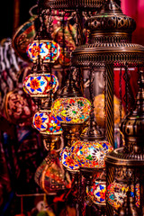 Beautiful Traditional Ramadan Light Lamp with blur background - Shot from Dubai Spice Souk, famous turkish light, place to visit in Dubai