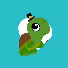 Illustration of Turtle Carries a Magic Stick and Wears a Magic Hat  Cartoon, Cute Funny Character, Flat Design