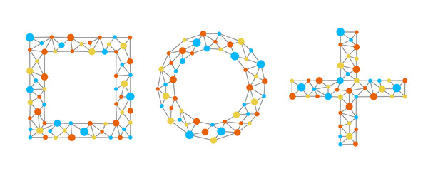Neural network in shapes of circle, square, and plus. Neural network of nodes and connections. Vector illustration on white background