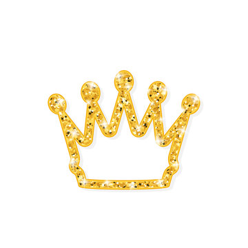 5 point crown golden glitter icon. Clipart image isolated on white background