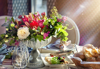 Big festive bouquet on the table