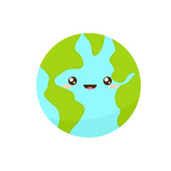 Cute kawaii earth icon. Clipart image isolated on white background